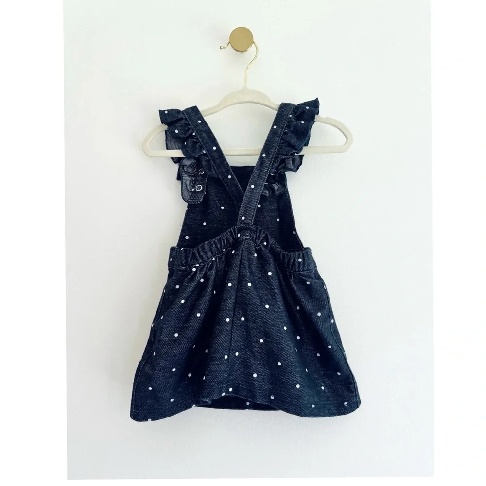 CARTER’S Dark Blue Polka Dot Flutter Sleeve Skirtall Dress BABY 6 MTHS Like New